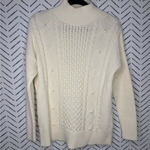 NWOT J.Crew Cozy Cable Knit Mock neck Cotton Sweater Cream Ivory Size small